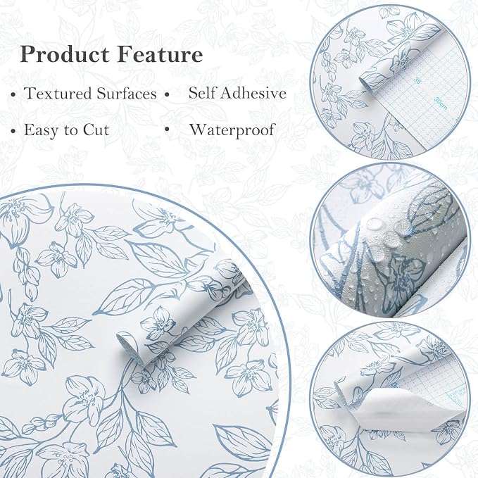Ismoon Vintage Floral Peel and Stick Wallpaper White and Blue Wallpapaer - Image 2