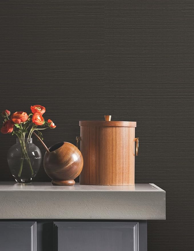 York Wallcoverings Natural Sisal Black Peel and Stick Grasscloth Wallpaper - Image 2