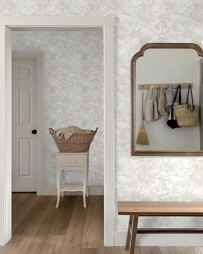Ismoon Large Floral Peel and Stick Wallpaper Boho Beige/Coffee Contact Paper - Image 6