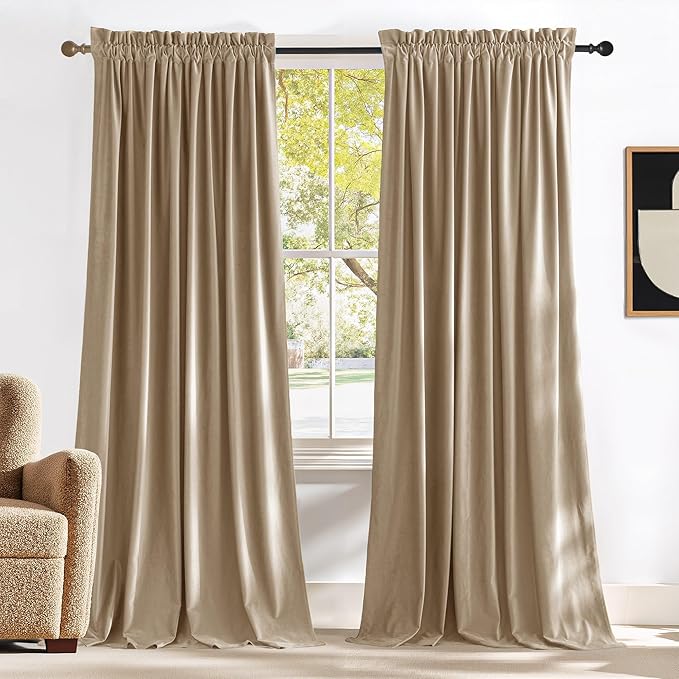NICETOWN Beige Velvet Curtains 144" Length by NICETOWN