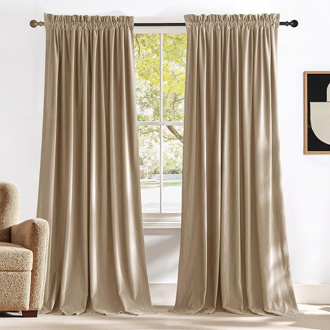NICETOWN Thick Beige Velvet Drapes by NICETOWN