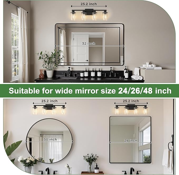 DORESshop Bathroom Light Fixtures, 4-Light Black Bathroom Lighting Fixtures - Image 2