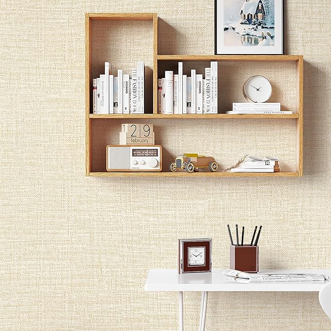 Beige Grasscloth Peel and Stick Wallpaper 17.3"x480" Faux Linen Textured - Image 4