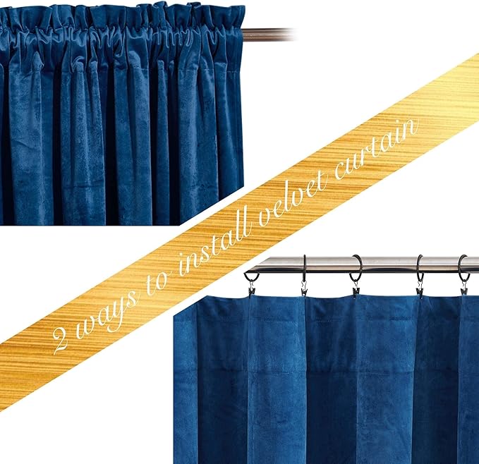 NICETOWN Blue Velvet Curtains 108 inches Long, Room Darkening Luxury Silky - Image 3