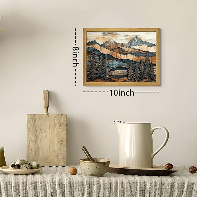 Vintage Boho Mountain Wall Art, Framed Landscape Canvas Wall Art, Nature Forest - Image 5