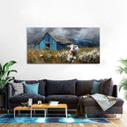 Rustic Farmhouse Wall Art Cow and Blue Barn Canvas Pictures Country Landscape - Image 5