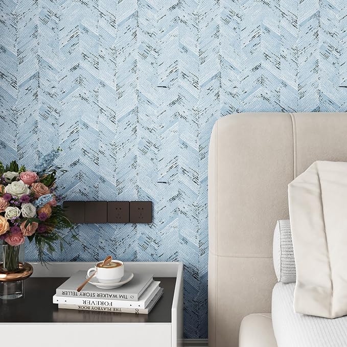 Livelynine 15.8x394 Blue Fabric Peel and Stick Wallpaper - Image 6