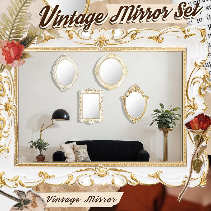 Beeveer 4 Pcs Vintage Gold Mirrors Set Decorative Hanging Wall Decor - Image 4