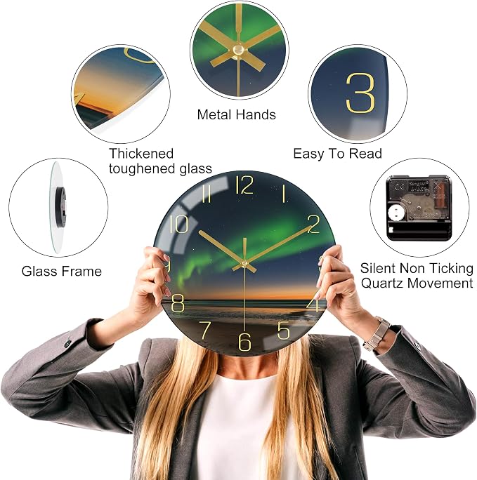 VIKMARI 8 Inch Modern Wall Clock, Aesthetic Black and Gold Decor Accessories - Image 5