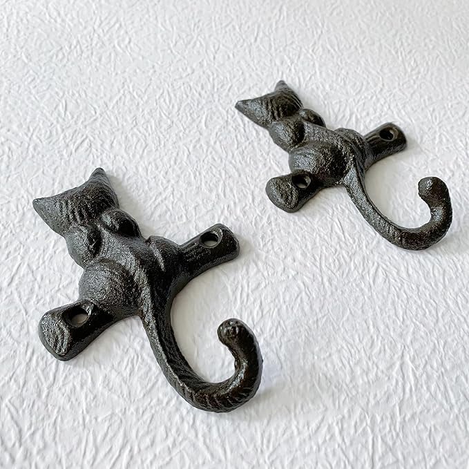Rustic Cat-Shaped Decorative Wall Hook Rack Hangers - Image 3