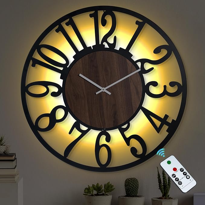 LEIKE Large Wall Clock 32'' Lighted Rustic Wood Clock by LEIKEWALLCLOCK