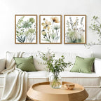 SYWENNOI Wood Framed Green Botanical Canvas Wall Art, Boho Floral Watercolor - Image 3