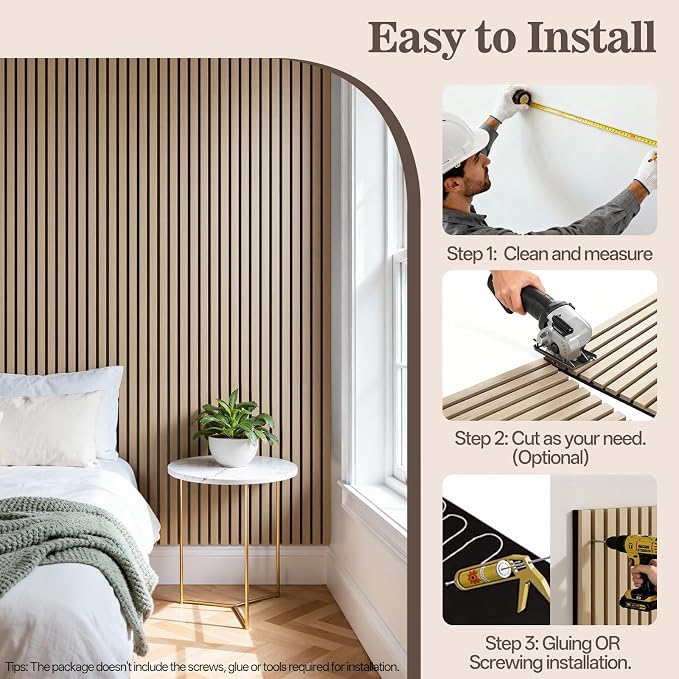 4 Pack Wood Panels for Wall, 94.4" x 12.8" Acoustic Wood Slat Wall Panel for - Image 7
