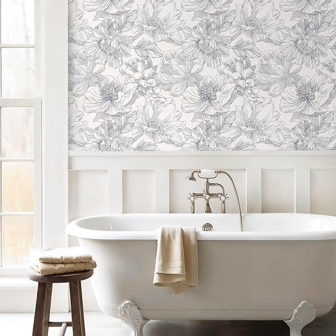 Ismoon Vintage Floral Wallpaper Peel and Stick Boho Beige and Gray Contact - Image 3