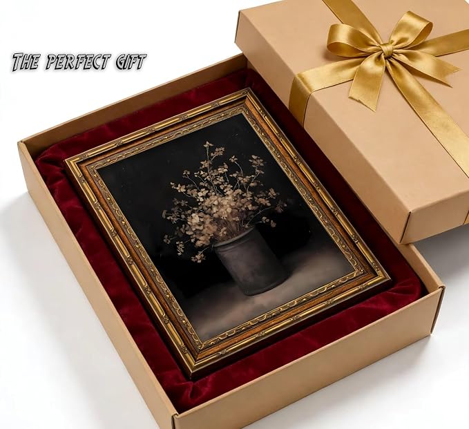 Vintage Gold Framed Wall Art Fall Dried Flowers Antique Vase Country Oil - Image 9