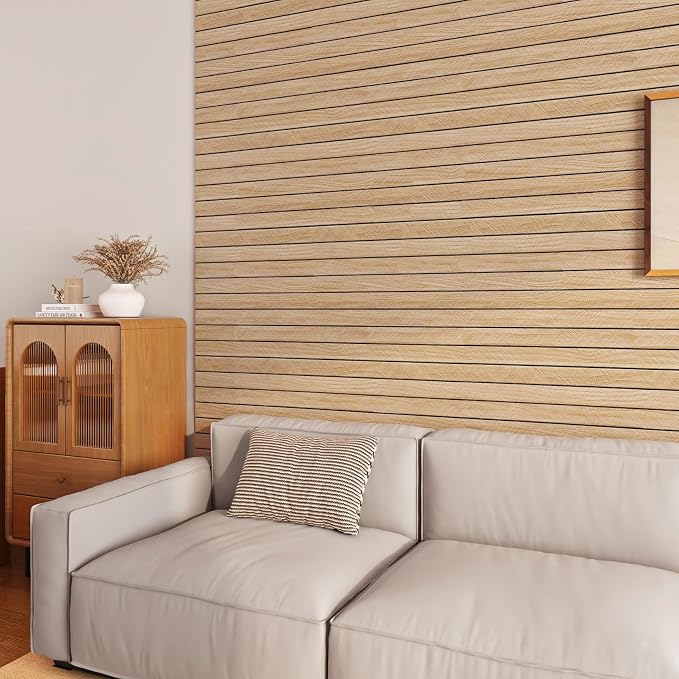 ReWallpaper 24in X 10ft Peel and Stick Wall Panels Light Oak Faux Wood Slat - Image 8