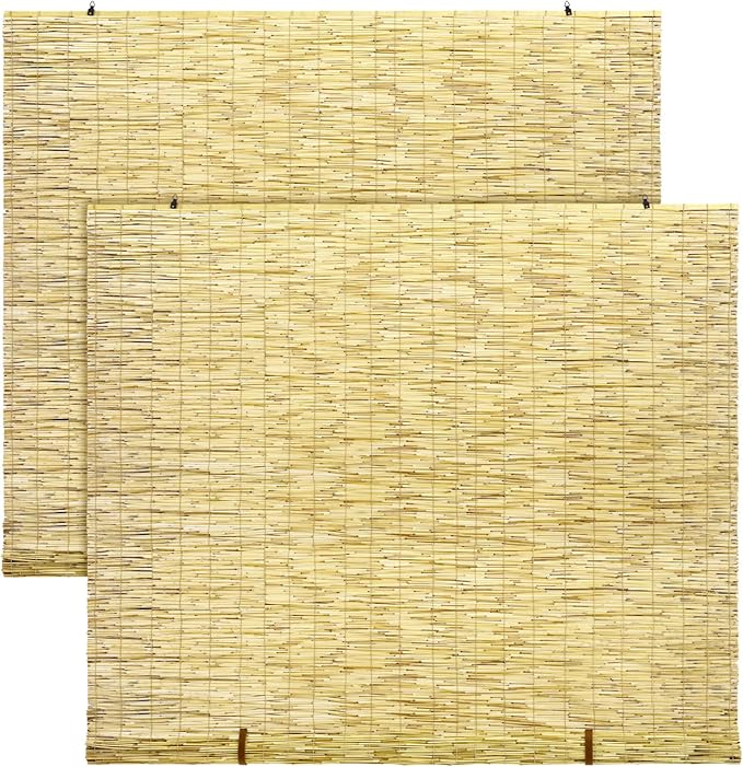 DoubleFill 2 Pcs Bamboo Shades Outdoor Reed Roll up Blinds 72" W x 72" H by DoubleFill