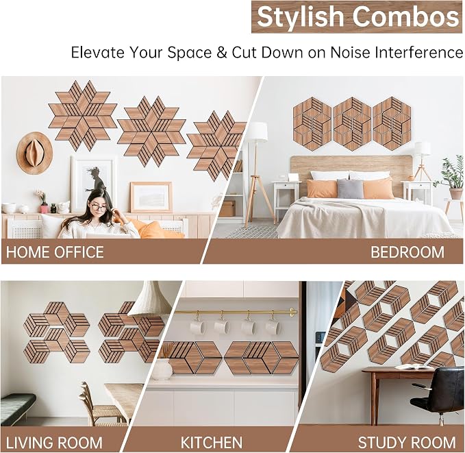 Mollywell Acoustic Panels, PVC Wood-Grain, 14x12 Inch Hexagon Carved Sound - Image 5
