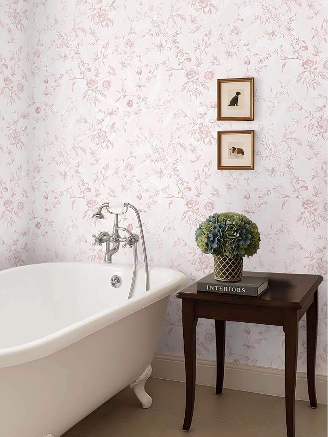 Ismoon Floral Wallpaper Peel and Stick Pink Stick on Wall Paper Vintage French - Image 8
