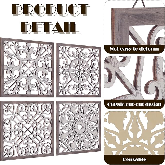Tatuo 4 Pcs Wood Art Wall Decor Farmhouse Decorative Wood Panels Modern Wall - Image 2