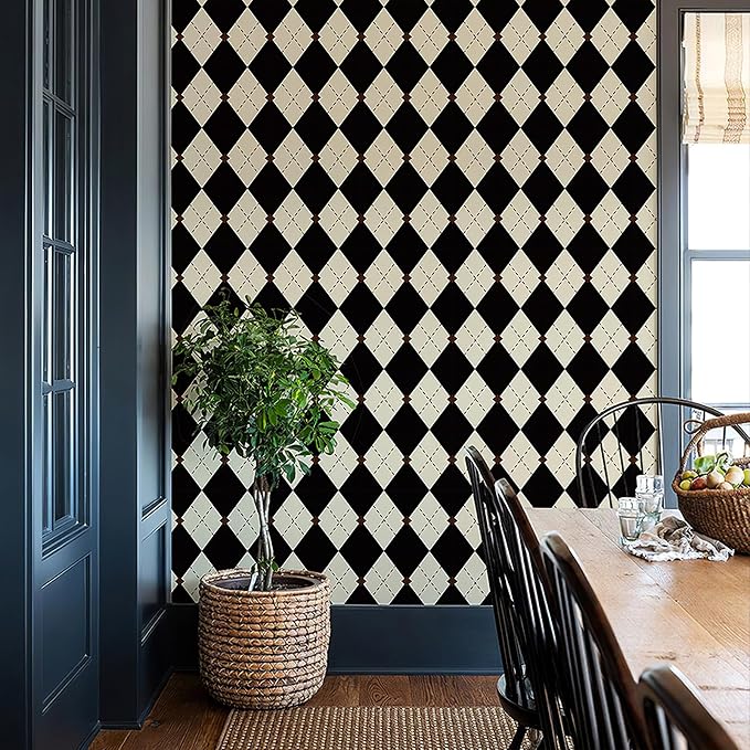 Simon&Siff Retro Peel and Stick Wallpaper Black and White Cream Wallpaper by SimonSiff