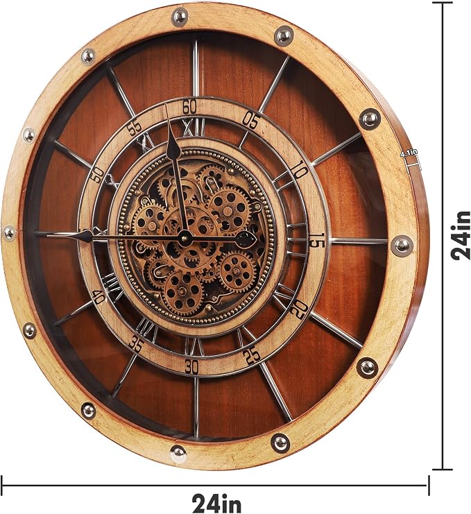 HOIBAI Wall Clock, 24 Inch Moving Gears Clock Large Wall Clock - Image 6