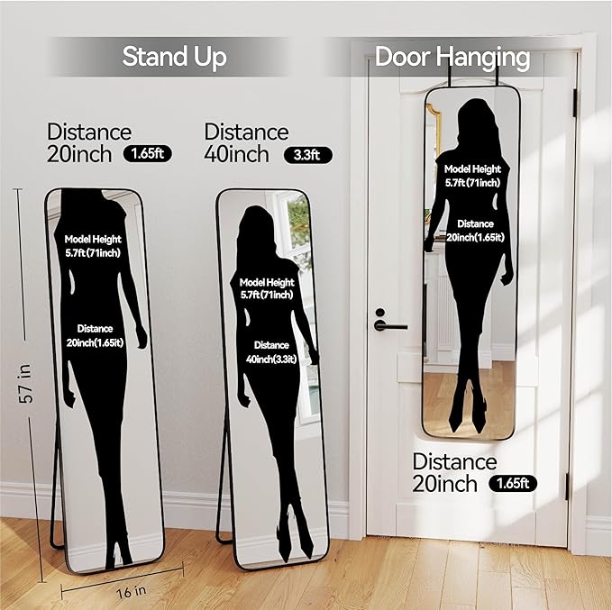 SCWF-GZ 57x16 Door Hanging Full Length Mirror, Floor Stand Wall Mounted Metal - Image 4