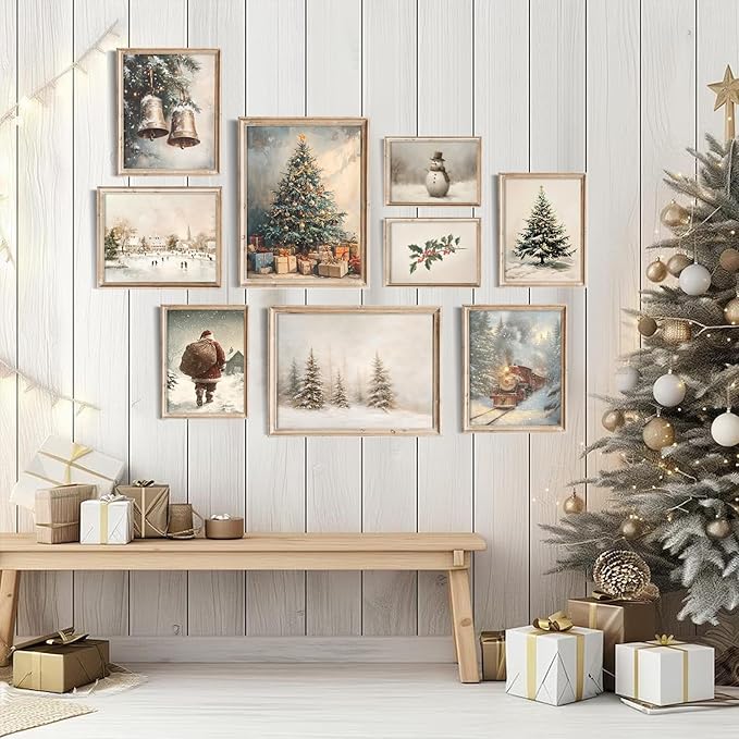 uniro Christmas Wall Art Prints, Vintage Christmas Decor, Farmhouse Winter - Image 4