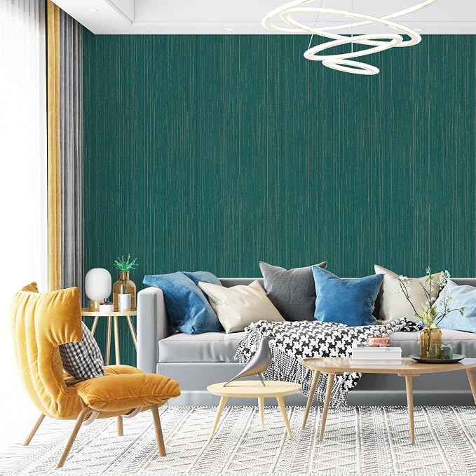Teal Grasscloth Peel and Stick Wallpaper Texture Contact Paper A Set of 15.7" X - Image 7