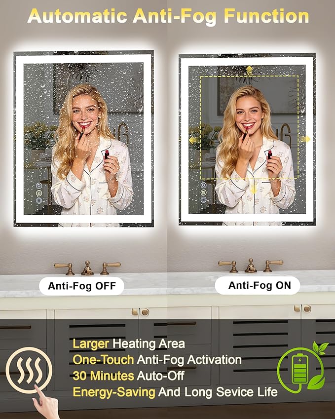 40x30 LED Bathroom Mirror with Lights, Super Bright Front & Backlit Vanity - Image 4