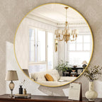 HARRITPURE Round Mirror 36 Gold Wall Mounted Circle Mirrors Vanity Mirror by HARRITPUREHome