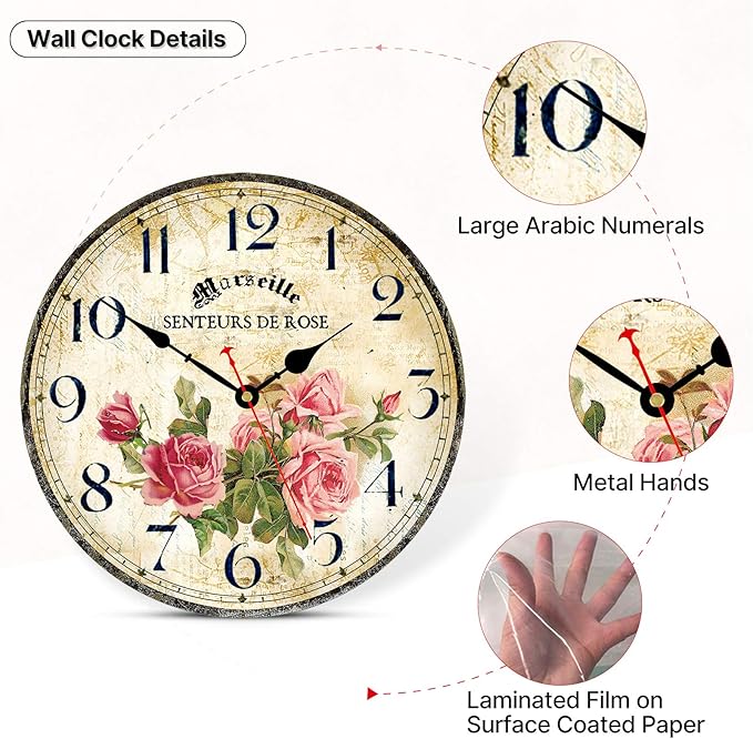 Home Clock 14 Inch Silent Non-Ticking Quartz Movement Wooden Wall Clock Round - Image 5
