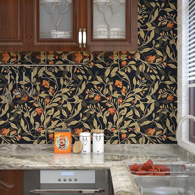 Dark Floral Wallpaper Peel Stick, Vintage Botanical Removable Contact Paper - Image 4