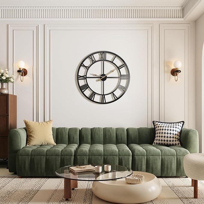 Vantic 32 Inch Large Wall Clock, Roman Numeral Metal Oversized Wall Clocks - Image 3