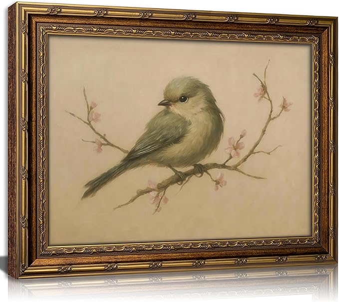 Vintage Gold Framed Wall Art Spring Bird Oil Painting Canvas Print Watercolor by DQUCWDKVintagegoldframedwallart