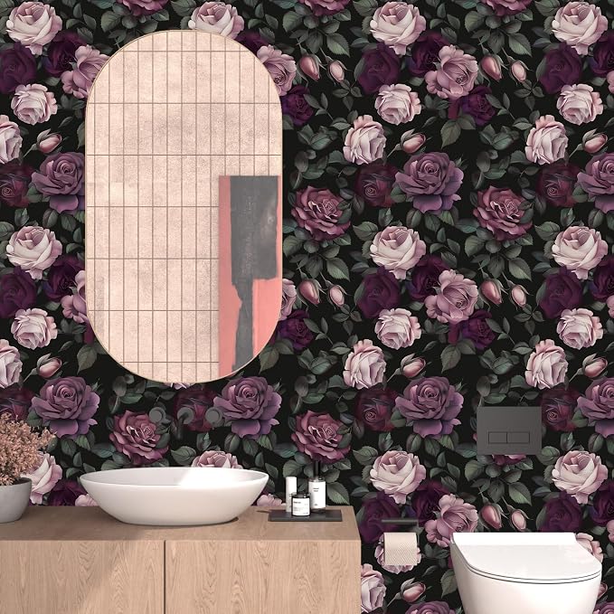Purple Pink Rose Wallpaper Peel and Stick Vintage Floral Contact Paper 17.5in - Image 5