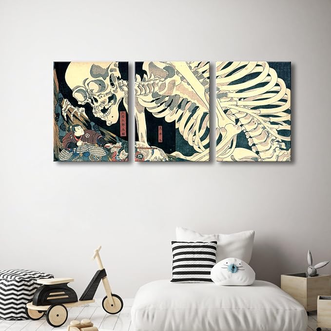 Wieco Art 3 Piece Witch and Skeleton Ukiyo-E by Utagawa Takiyasha Historic - Image 5