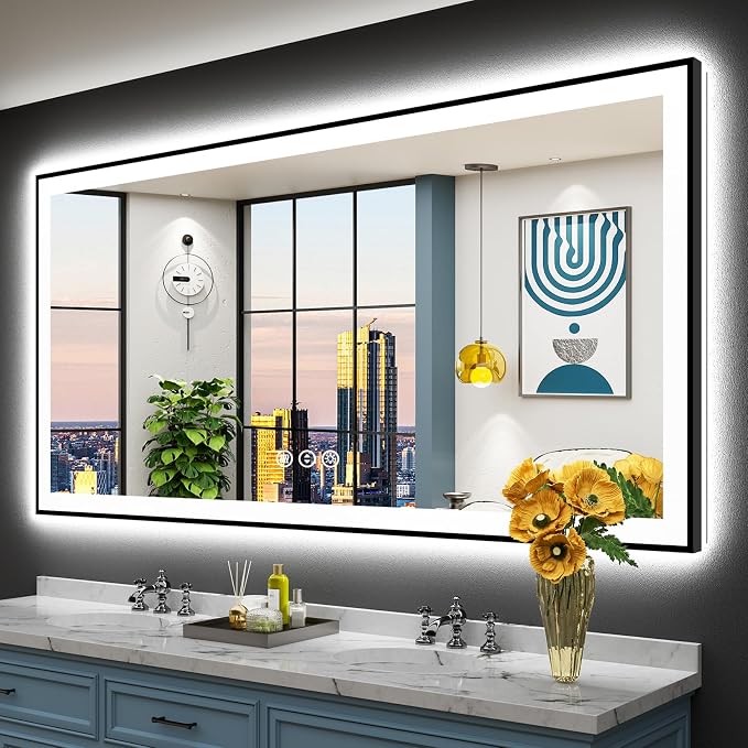 72x36 Black Framed LED Bathroom Mirror by Awandee