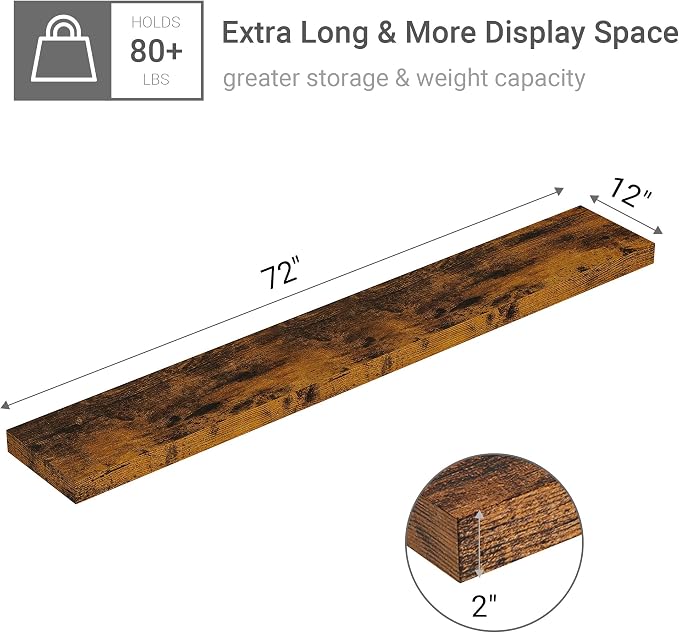 Vivelove 12 Inch Deep Floating Shelves 72 inch Long, 72 x 12 Wide Wall Shelves - Image 3