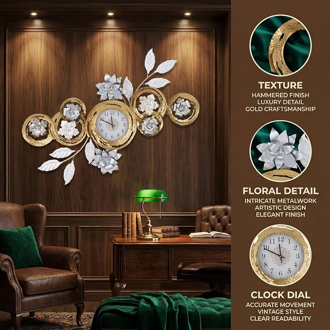 Large 3D Metal Wall Decor Vintage Gold Abstract Circular Exquisite Clocks And - Image 5