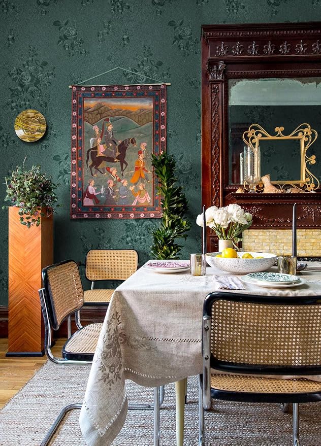 Erfoni 118"x17.7" Dark Green Wallpaper Thicken Floral Embossed Contact Paper - Image 2