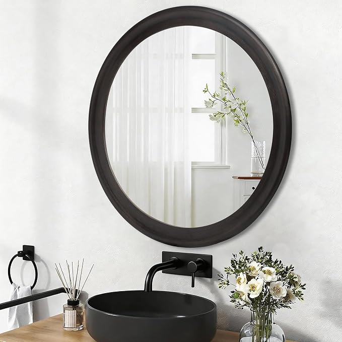 CULER Round Wall Mirrors 36 Inch, Wood Rustic Decorative Transitional Mirror - Image 4