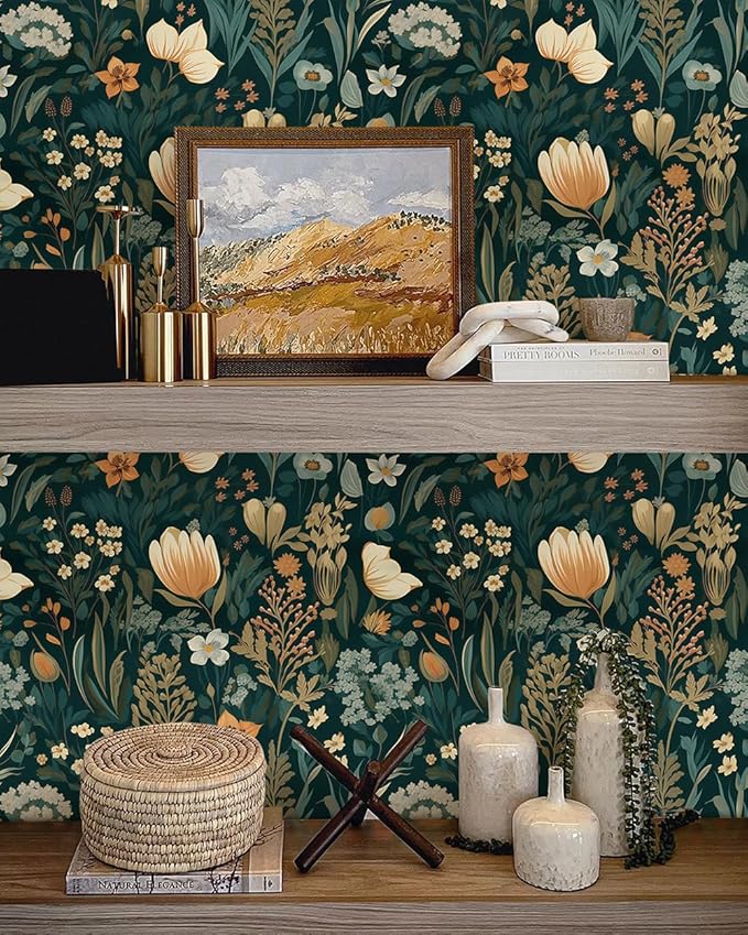 Orainege Vintage Floral Peel and Stick Wallpaper Boho Floral Contact Paper - Image 5