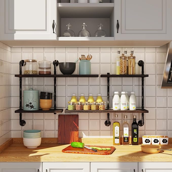Industrial Pipe Shelving Wall Mounted, Rustic Floating Shelves Wall Shelf Unit - Image 6