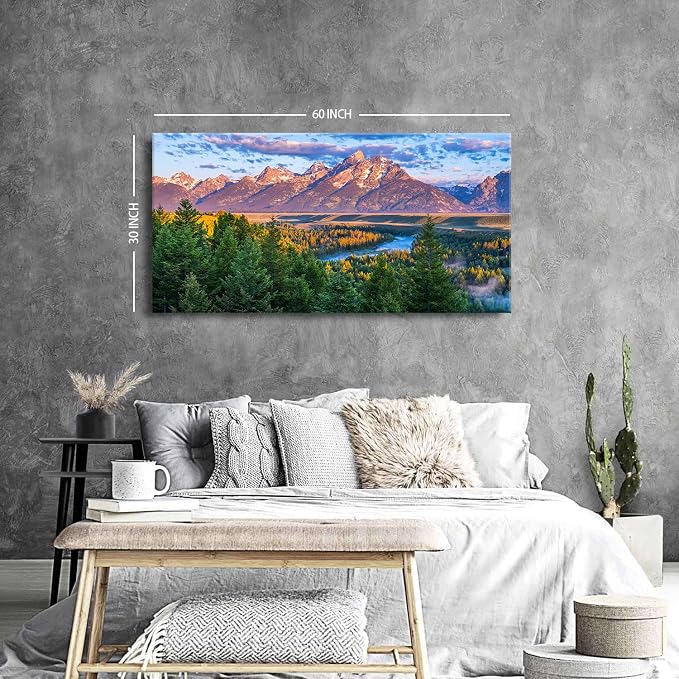 Grand Teton Mountain Wall Art Sunset Nature National Park Posters Oxbow Bend - Image 3