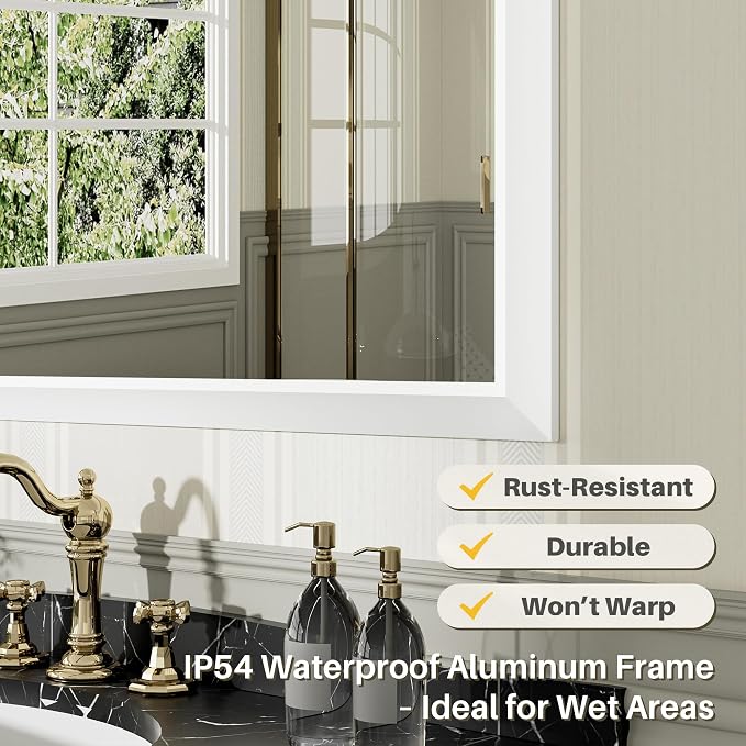 40x32 Inch White Bathroom Mirror - Image 3