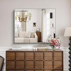 KOCUUY Silver Framed Mirror, HD Tempered Glass, Anti-Rust Brushed Silver Frame - Image 3