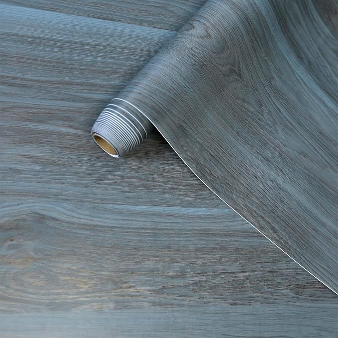 Bomeng Blue Wood Grain Contact Paper Grey Wood Look Wallpaper Peel and Stick - Image 2
