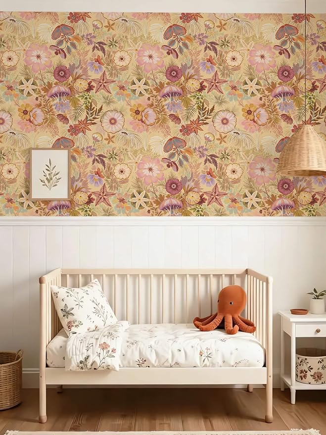 Ismoon Vintage Floral Peel and Stick Wallpaper Deep Beige Pink Contact Paper - Image 4