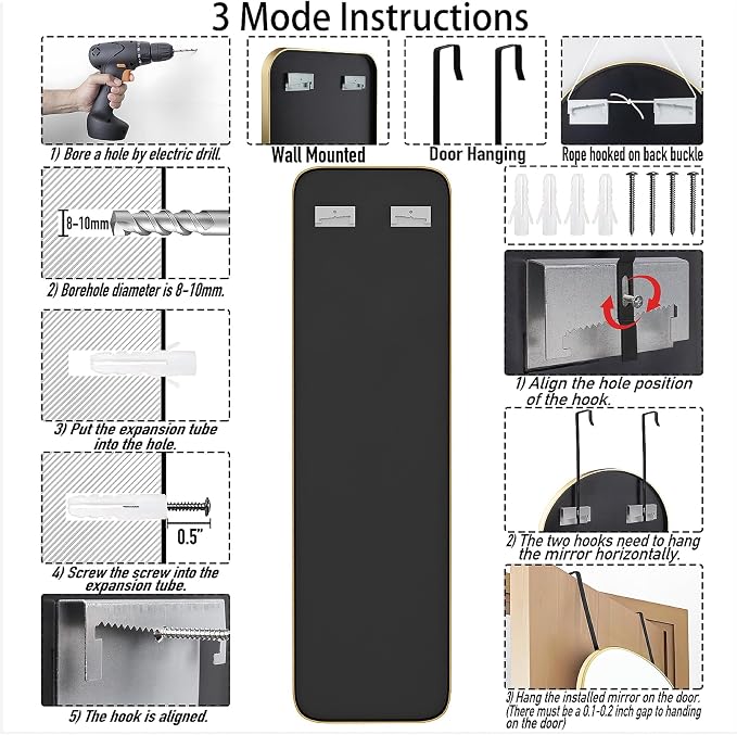 SCWF-GZ 47x14 Mirror Rectangle Full Body Length Door Hanging Wall Mounted - Image 6